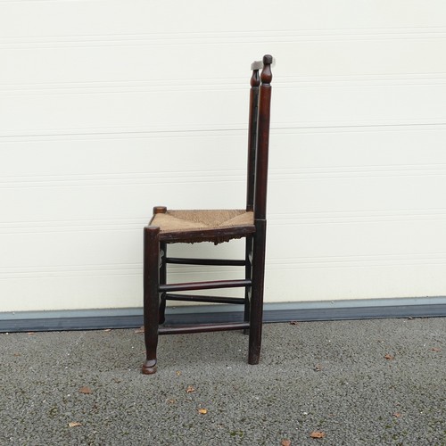 837 - 19th century Rush seated Ladder back chair. Straight top rail, whorls to support terminals on three ... 