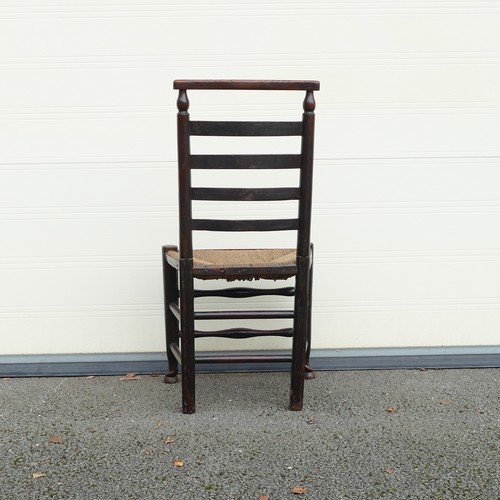 837 - 19th century Rush seated Ladder back chair. Straight top rail, whorls to support terminals on three ... 