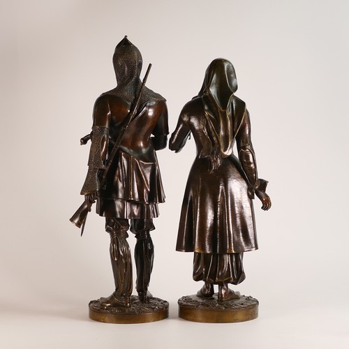 846 - After Eugene L. Lamy (1800-1890). A pair of French patinated bronze orientalist figures of a Turkish... 