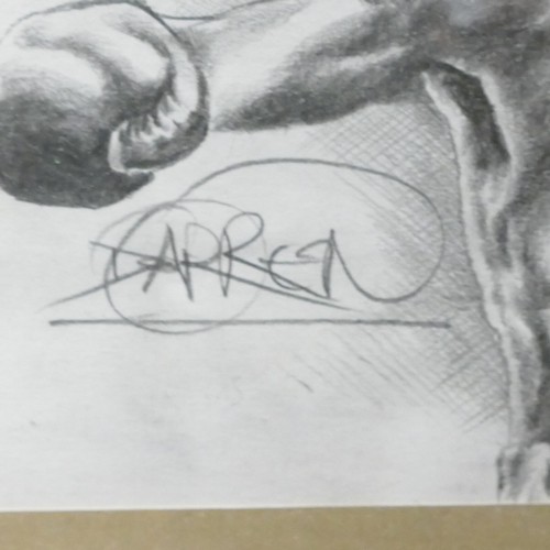 927 - Darren Dean, Sugar Ray Leonard. Pencil on paper. Frame behind glass. Size incl frame, Height: 44cm W... 