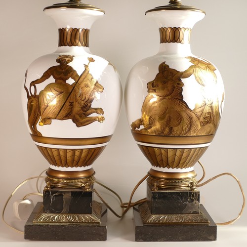 1043 - Tommi Parzinger (German, 1903-1981) Pair of 'Europa' and 'Rhea' lamps. Mid-century, of glass, marble... 