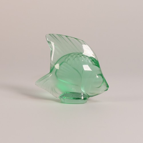 1050 - Lalique, small frosted crystal figure of a Goldfish in green. Signed to back of base. Height: 5cm