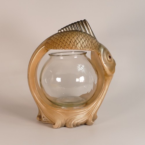 1055 - 1930's Art Deco Goldfish bowl surround. Modelled as a stylised goldfish with glass eyes and waveform... 