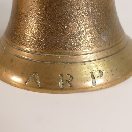 1058 - A WWII A.R.P (Air Raid Precautions) hand bell without clapper marked 'Fiddian' to collar with 'A.R.P... 