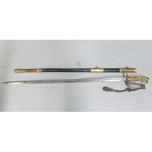 1068 - George VI Naval Officer's Dress Sword. Etched blade to both sides with crown over anchor to one side... 