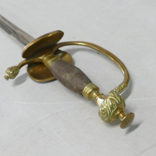 1075 - German Officers Dress Sword with ornate folding brass hilt in scabbard, the blade marked by makers E... 