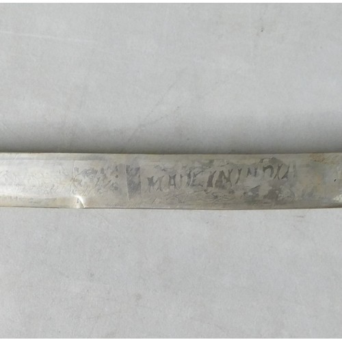 1082 - An Indian Sabre engraved 'Made in India' to blade alongside arabic script with leather scabbard. Len... 