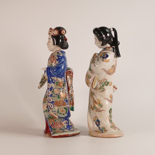 1091 - Two Japanese porcelain Arita style figures of Geisha. Decorative in raised enamels and gilding. a/f.... 