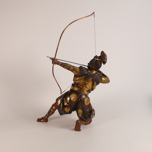 1106 - Meiji Period (1868-1912), Masamitsu (Shoko), Miya-O style parcel gilt bronze figure of an archer dra... 