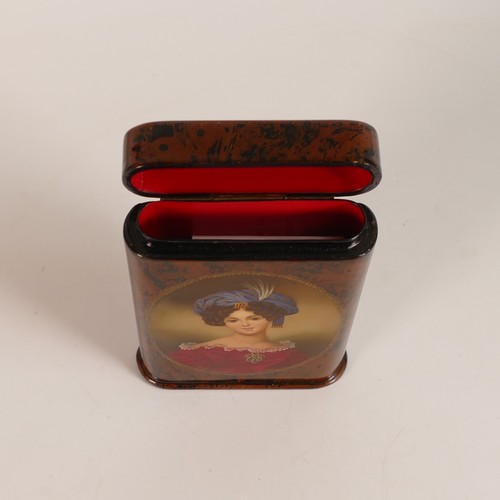 1137 - 20th century Russian Lacquer cigarette case. Fine hand painted portrait of a young girl to front. Pa... 