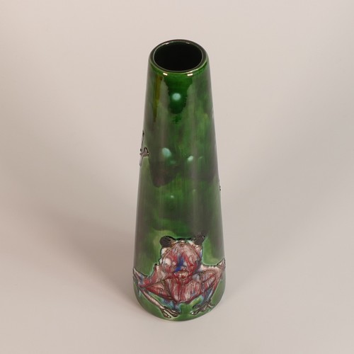 1258 - Lisa B Moorcroft studio pottery trial vase with stylised frogs design, signed and dated 2013. a/f (H... 