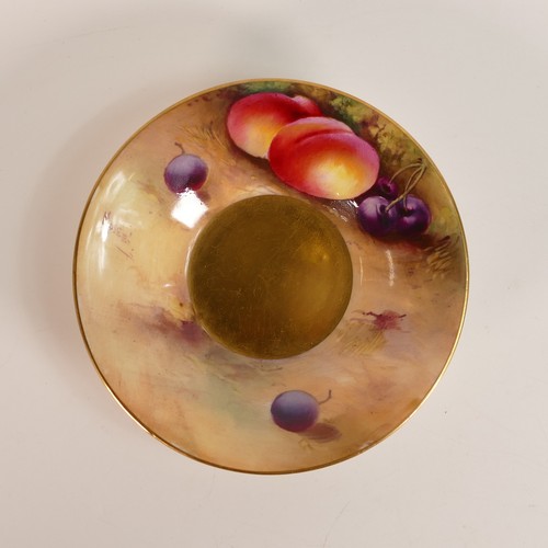 1273 - Royal Worcester gilded coffee can & saucer, hand painted with fruit signed Moseley.