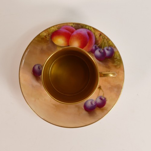 1274 - Royal Worcester gilded coffee can & saucer, hand painted with fruit signed Moseley and Townsend, puc... 