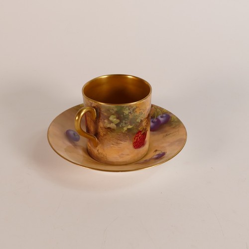 1274 - Royal Worcester gilded coffee can & saucer, hand painted with fruit signed Moseley and Townsend, puc... 