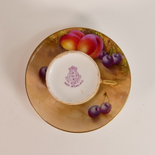 1274 - Royal Worcester gilded coffee can & saucer, hand painted with fruit signed Moseley and Townsend, puc... 