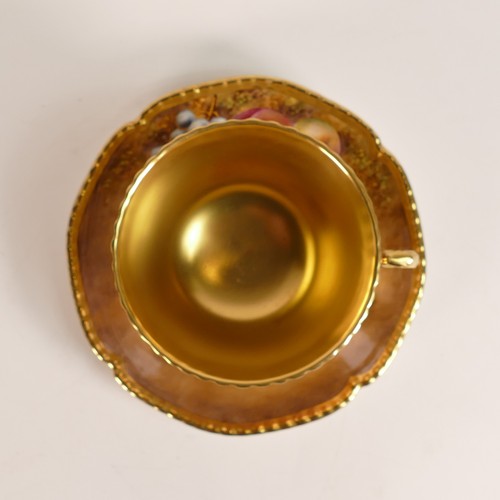 1282 - Royal Worcester large tea cup & saucer, hand painted with fruit by N.Bunegar, saucer d.14.75cm.