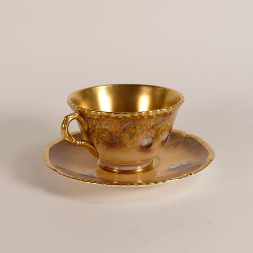 1282 - Royal Worcester large tea cup & saucer, hand painted with fruit by N.Bunegar, saucer d.14.75cm.