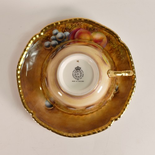 1282 - Royal Worcester large tea cup & saucer, hand painted with fruit by N.Bunegar, saucer d.14.75cm.