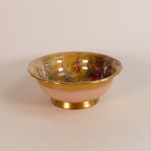 1301 - Ricketts for Royal Worcester, hand painted circular footed bowl. Painted with fruit still life to in... 