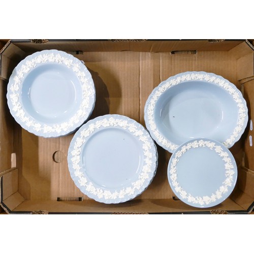 1345 - Wedgwood Cream Vine design with shell edge, light blue Queens Ware part dinner set including twelve ... 