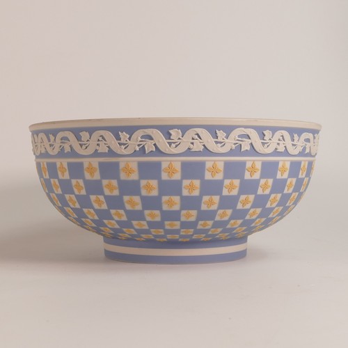 1365 - Wedgwood, Museum Series Diceware dip Jasperware bowl. Decorated in tri-colour with blue body, white ... 