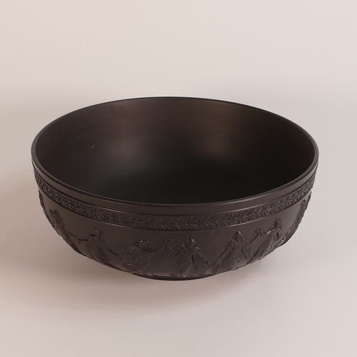 1406 - Early 20th century Wedgwood black Basalt prestige bowl, Neoclassical Dancing Hours decoration. Measu... 