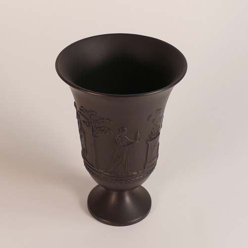 1407 - Early 20th century Wedgwood black Basalt large pedestal Arcadian vase, Neoclassical Dancing Hours de... 