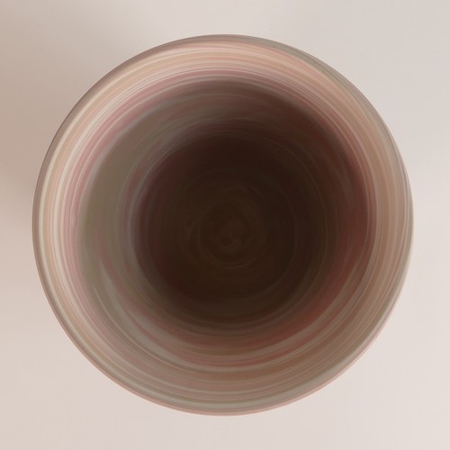 1408 - Wedgwood tri colour pink, light taupe and white marbled Jasper unique studio vase. Decorated with le... 