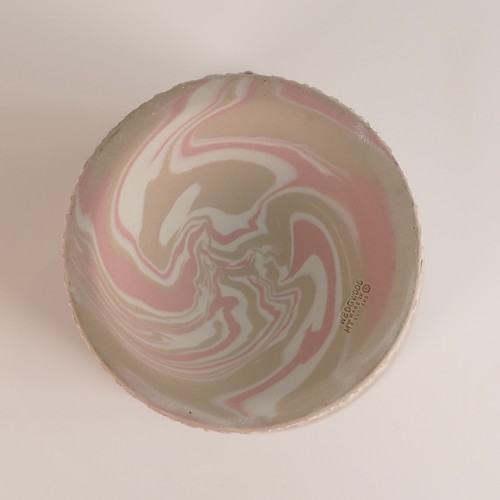 1408 - Wedgwood tri colour pink, light taupe and white marbled Jasper unique studio vase. Decorated with le... 