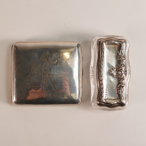 1414 - Silver cigarette case, inscription of golfers, awarded to Joe Turner at Clough Hall Golf Club 1913, ... 