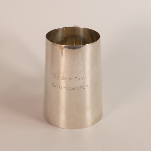 1415 - Silver large mug, hallmarked for Sheffield 1934, with glass base, 322g.