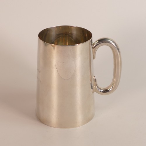 1415 - Silver large mug, hallmarked for Sheffield 1934, with glass base, 322g.