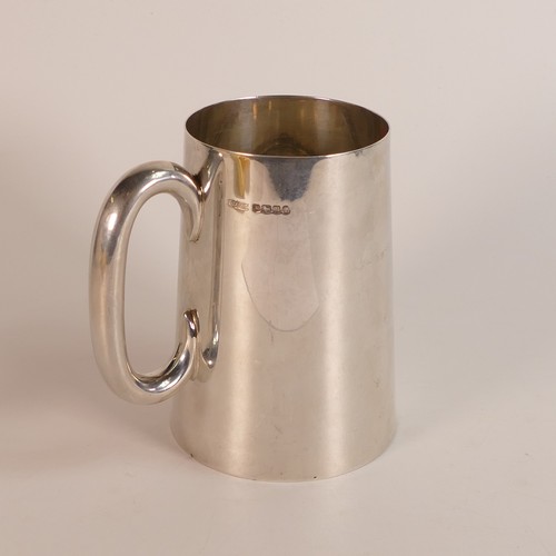 1415 - Silver large mug, hallmarked for Sheffield 1934, with glass base, 322g.