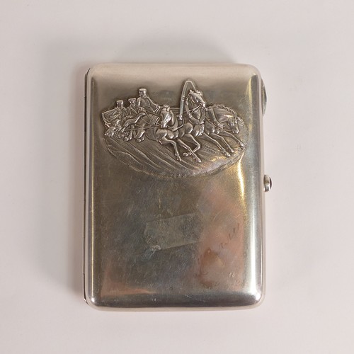 1420 - .875 Russian Silver, embossed horse drawn sleigh scene cigarette case. Hallmarks inside to both halv... 