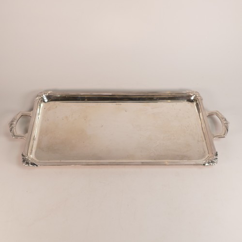 1422 - Silver, large rectangular two handled tray, hallmarked for Walker & Hall, Sheffield, 1570g. Length: ... 