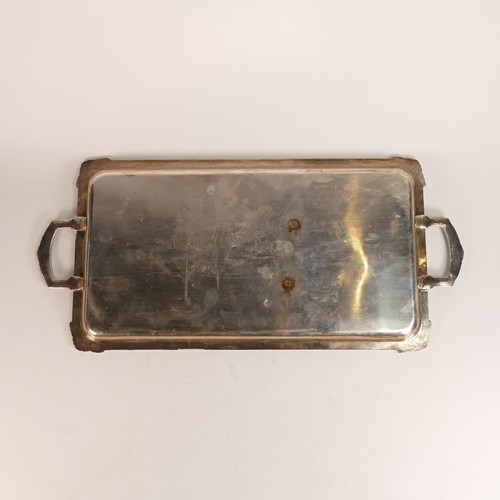 1422 - Silver, large rectangular two handled tray, hallmarked for Walker & Hall, Sheffield, 1570g. Length: ... 