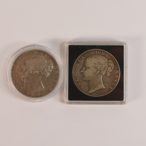 1429 - 2 x Victoria young head crowns, 1845 & 1847 (2)