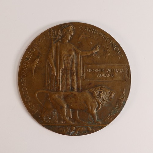 1460 - WWI Death Plaque / death Penny awarded to George William Adlard