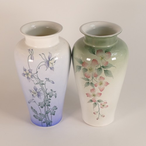 447D - Royal Doulton, two prototype floral porcelain vases with accompanying original watercolours monogram... 