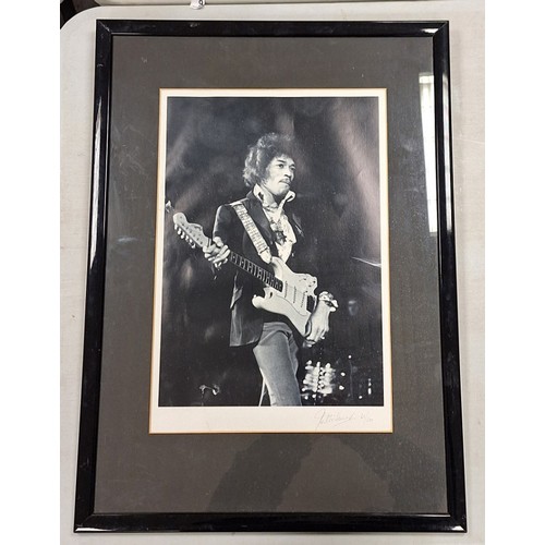 468A - Val Wilmer, Limited Edition Signed Print of Jimi Hendrix (1942-1970) with White Fender Stratocaster ... 