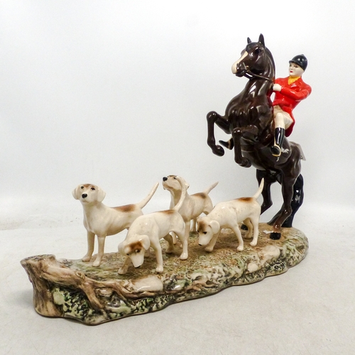 87 - Beswick Hunting tableau Tally Ho! Huntsman on rearing horse (commissioned in 1994 by Grattans Mail O... 