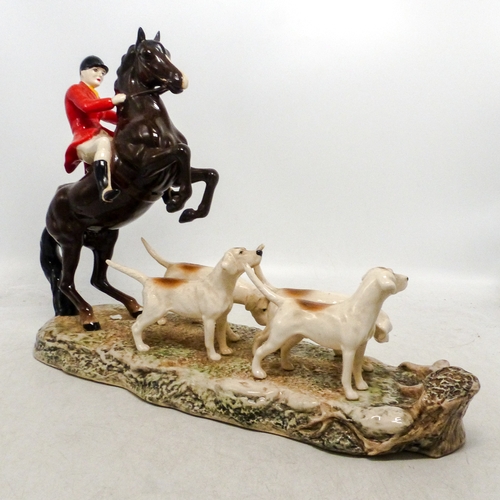 87 - Beswick Hunting tableau Tally Ho! Huntsman on rearing horse (commissioned in 1994 by Grattans Mail O... 