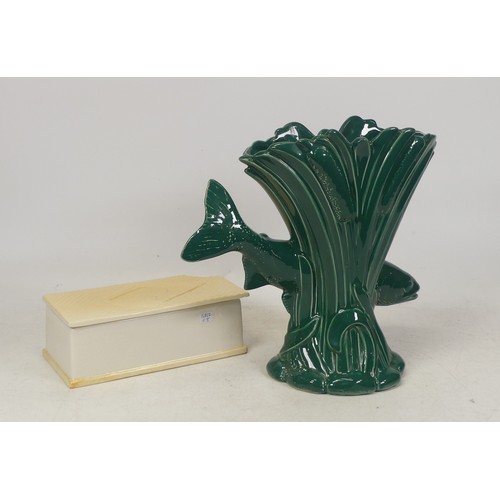 230 - A Carlton Ware Ice Cream Waffle Lidded Box and Majolica Style Fish Vase. a/f. (H: 21cm) (2)