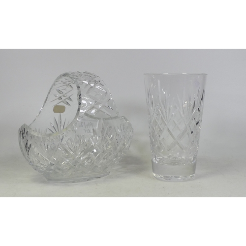 327 - Doulton International Crystal Basket Bowl and unmarked Crystal Vase. (H: 18cm) (2)