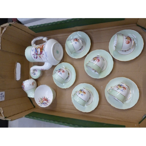 347 - Hammersley pale green and floral coffee set in the 3069 pattern, 15 pieces (1 tray).