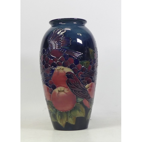 109 - Moorcroft 'Pomegranates and Finches 1980 Vase on blue/green ground designed by Sally Tuffin 26cm Tal... 