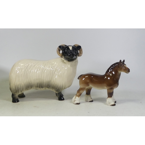 93 - Melba Ware Farm gloss animals to include a Bull 19cm tall,  Horned Cow 17cm tall , Ram 18cm tall als... 