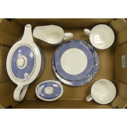 262 - Wedgwood, Frances Blue pattern tea for two set includes teapot, milk jug, sugar bowl and two tea duo... 