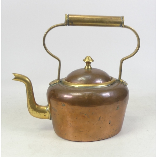 255 - Oval Copper Kettle with brass handle & spout 24cm tall