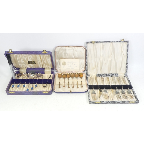 253 - Three Cased Cutlery Sets includes Masonic Coffee Spoon Set, Fish Knife Set and another Spoone Set (3... 